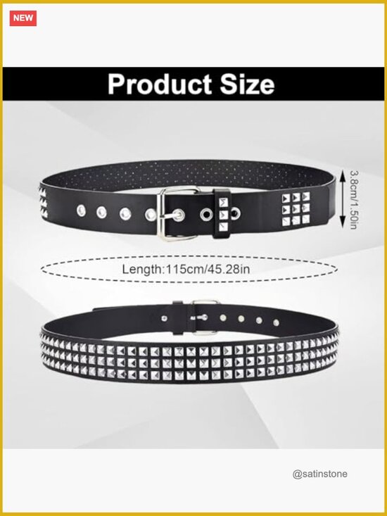 4-Pack Studded PU Leather Belt Set with Metal Rivets, Punk Y2K Style main image 7
